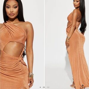 Fashion Nova One-Shoulder Tan Dress
